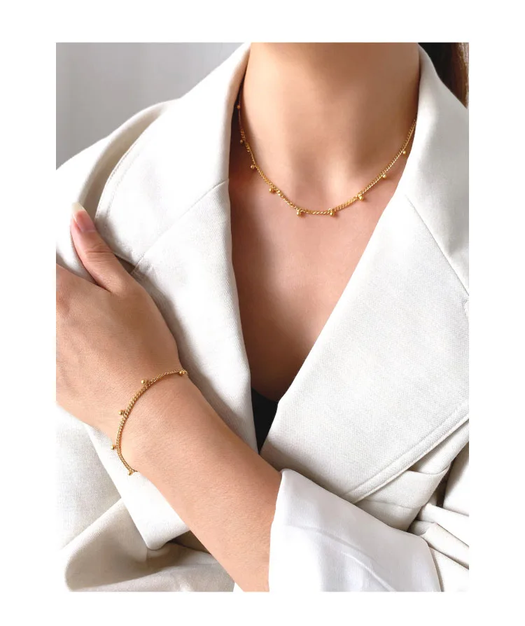 

Titanium Beads Chains Necklace Women Stainess Steel Jewelry Punk Designer Trendy Top Prom Golden Japanese Korean INS