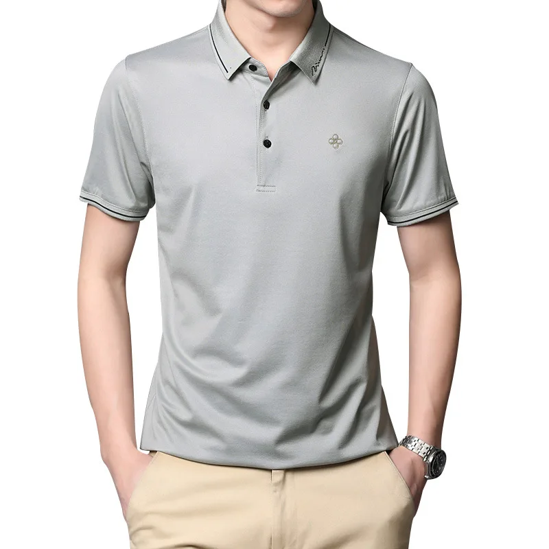 

LOVZON New Leisure Business Man Mulberry Silk Short Sleeve T-shirt Lapel Breathable Half Sleeve Loose POLO Shirt