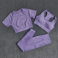 3pcs seamless womens sportswear yoga set workout gym clothing fitness short sleeve crop top high waist leggings sports suits