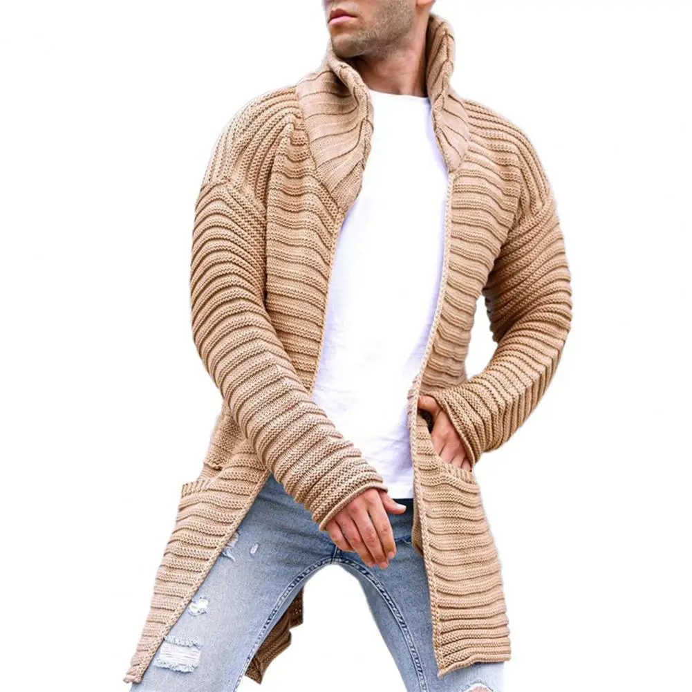 

50%HOTPockets Long Sleeve Cardigan Sweater Autumn Winter Lapel Solid Color Ribbed Knitwear Coat Outerwear