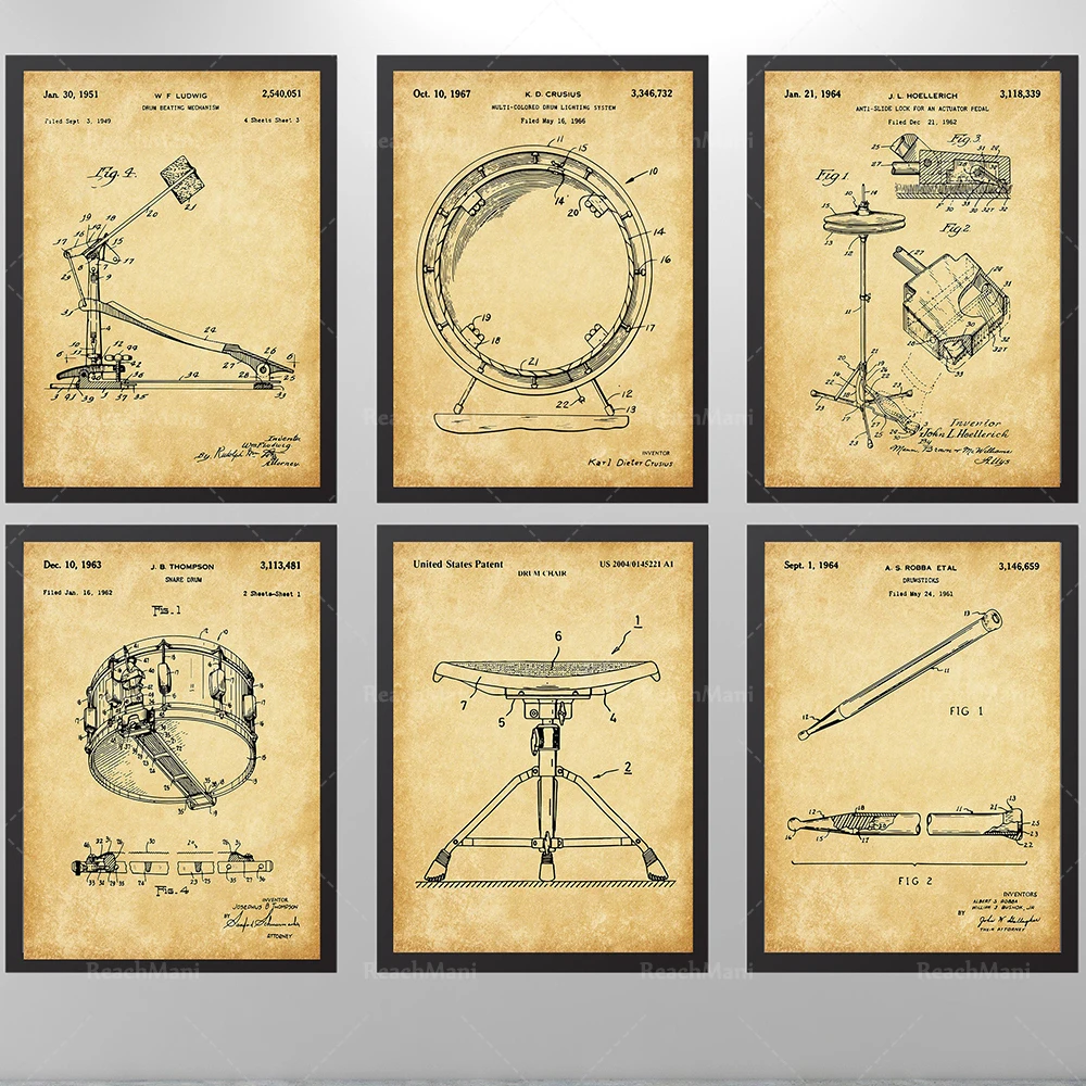 Набор для запатентованного искусства барабана из 6 частей принты барабанное