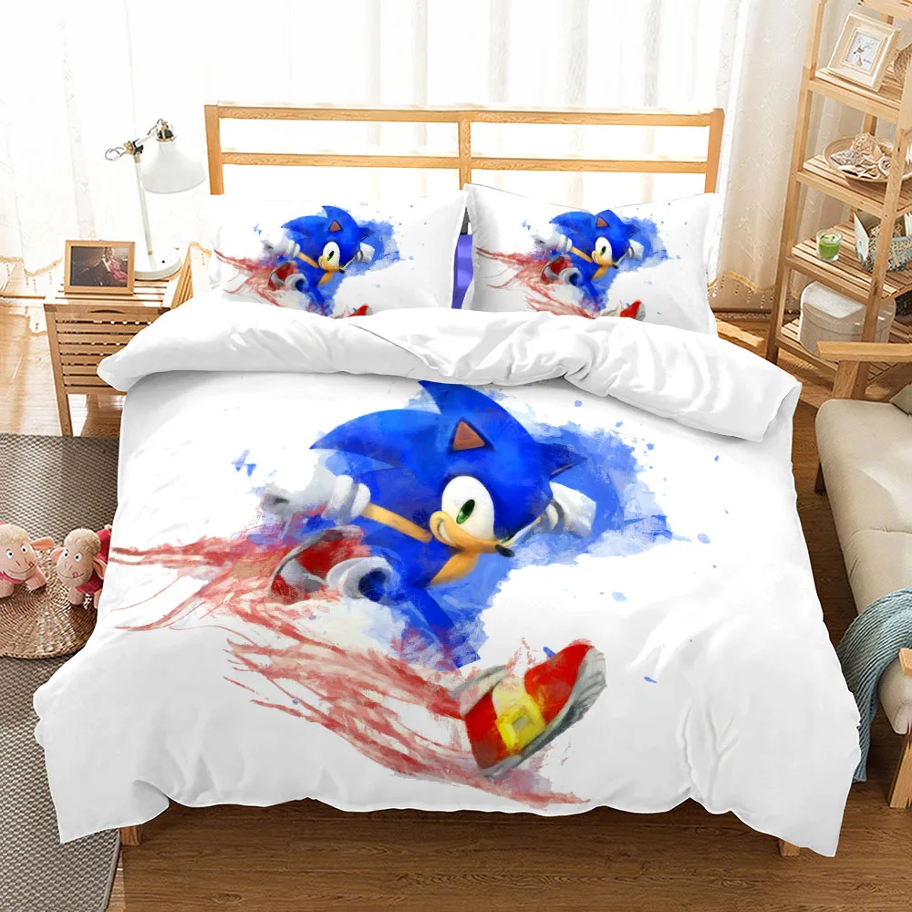 Juego de funda n&oacute;rdica para la cama, ropa de cama de sonic, Popular juego de Switch, EU, individual, King, US, Twin, tama&ntilde;o Queen completo-3