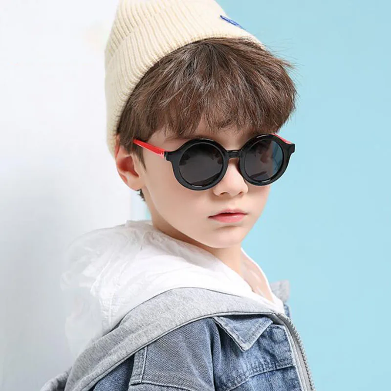 

Солнцезащитные очки для мальчиков и девочек, милые круглые винтажные очки с леопардовым принтом, двухцветные Мультяшные очки в форме медве...