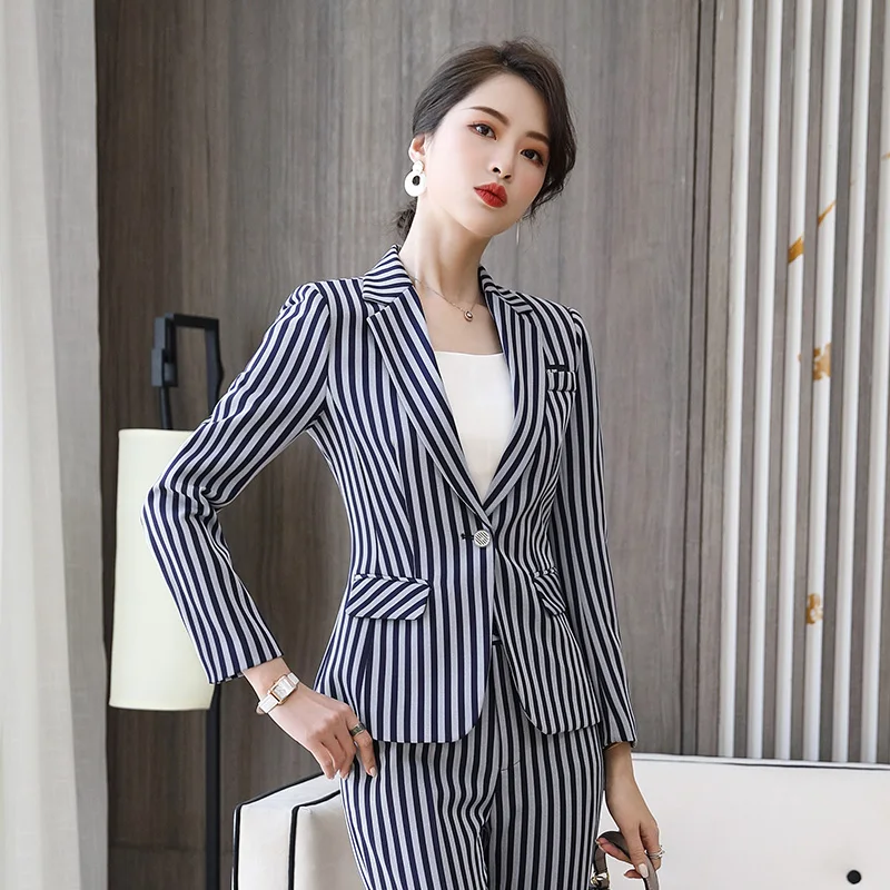 Large size 4XL professional suit women spring and summer new casual stripes temperament fashion high quality work clothes enlarge