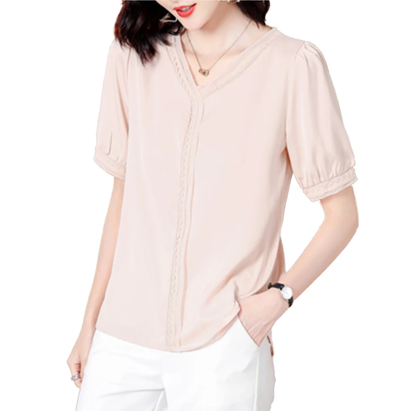 

Ms chiffon shirt 2021 new spring and summer short-sleeved blouse western style fashion temperament small unlined upper garment