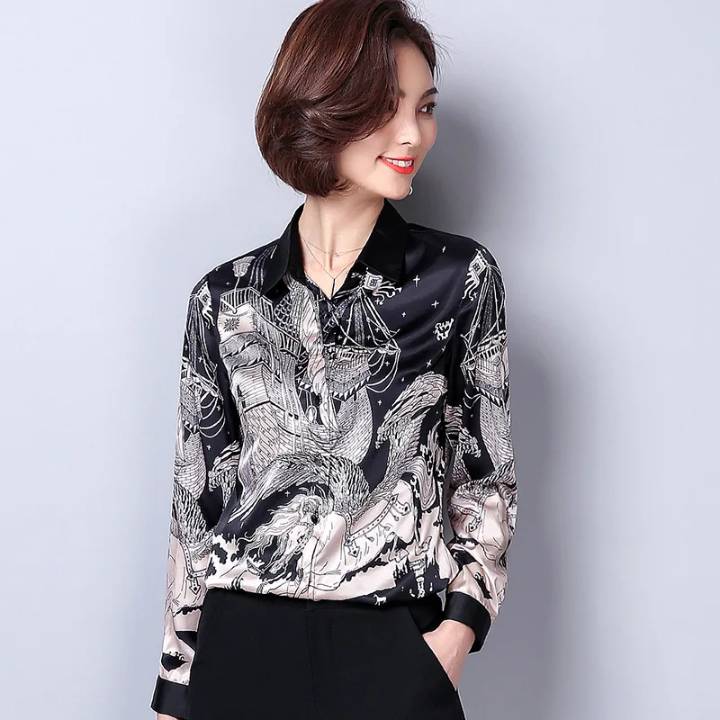 Spring Women's Summer Shirt Office Blouse Korean Imitation Silk Shirts Womens Tops and Blouses Fashion Vintage 2020 2592