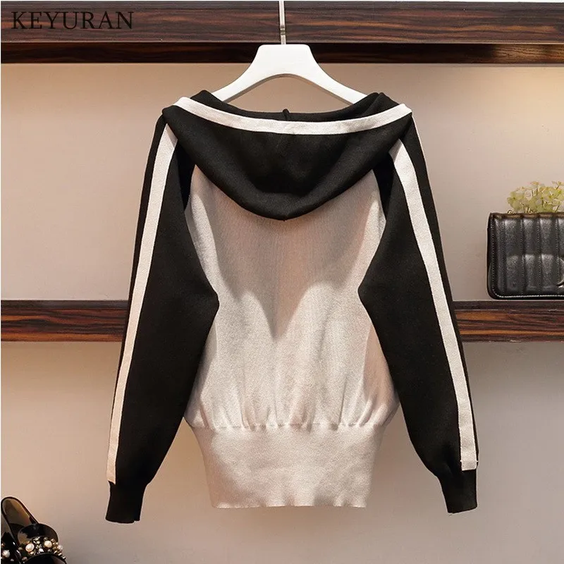 Осенне-зимний комплект из 2 предметов Женский вязаный костюм Свободный Полосатый