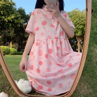 dress 2020 summer new japanese sweet lapel soft pink peach print loose short sleeved single breasted skirt lolita dress