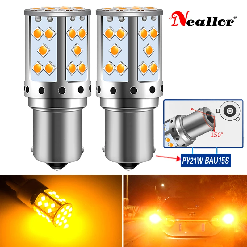 

2pcs P21W led BAU15S PY21W BA15S White 1300Lm Car LED Bulb Turn Signal 1156 3030 6000K T20 W21/5W 7443 W21W 7440 Brake Diode 12V