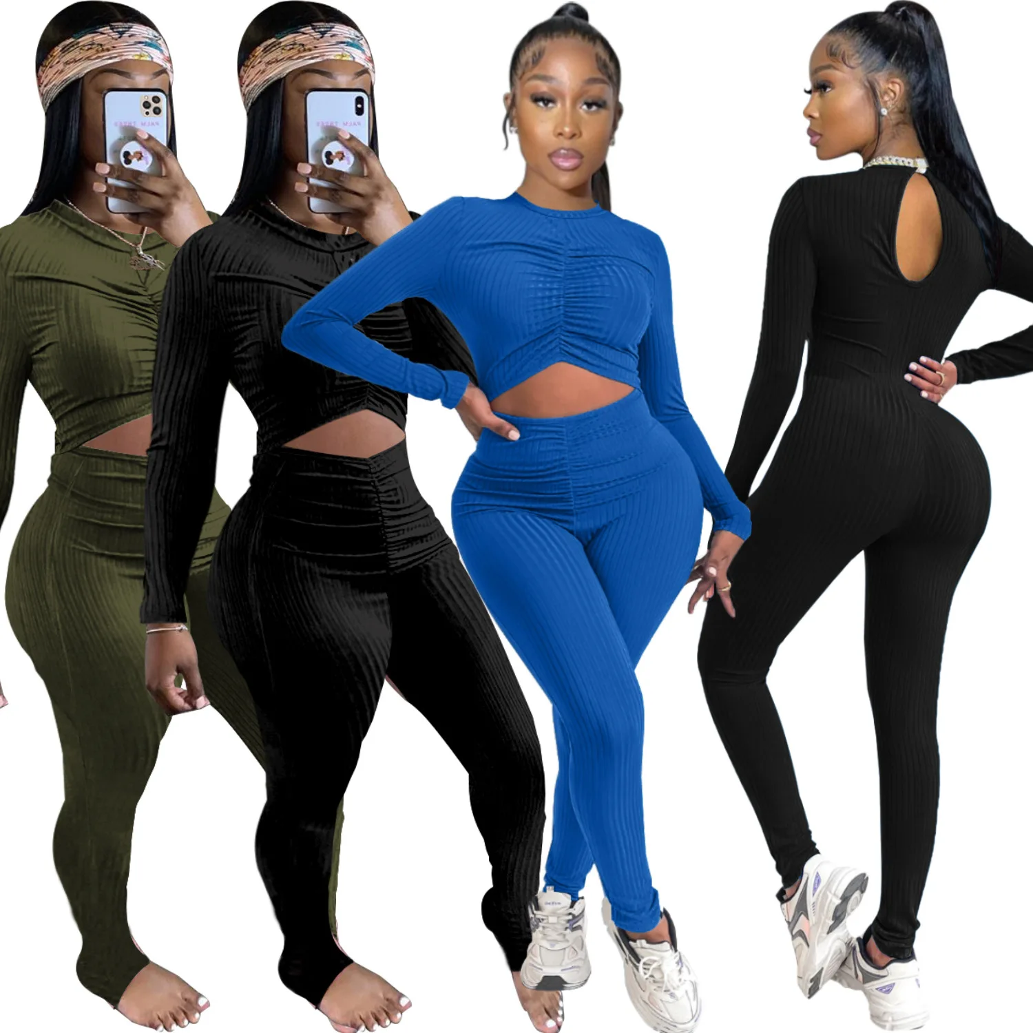 

Женский комбинезон с вырезами, с длинным рукавом, в обтяжку