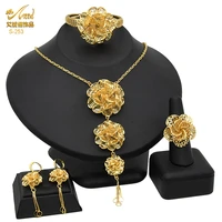african dubai jewelry set for women ethiopian gold bridal wedding flower pendant necklace and earrings nigerian jewellery gift