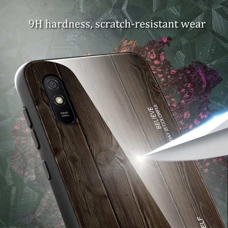 Зеркальный Деревянный чехол из закаленного стекла для Xiaomi Redmi Note 9s 8 8T 7 6Pro 7A 8A K20 Pro