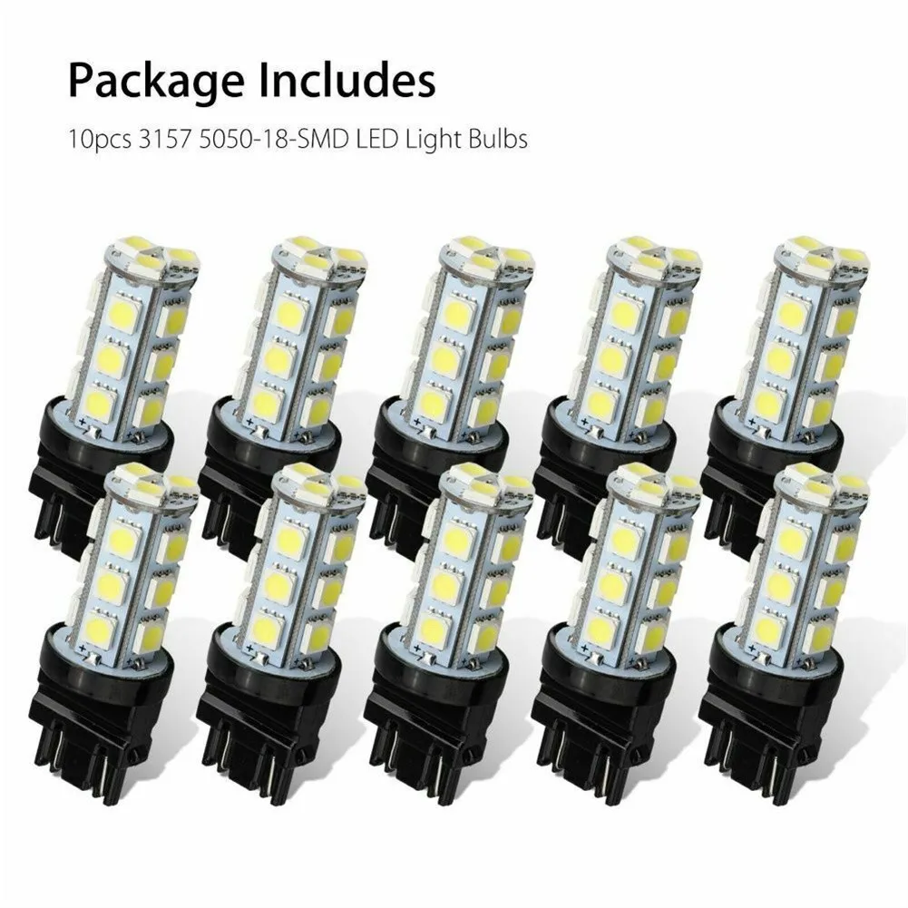 

10pcs 3157 3156 Super White 18SMD LED Reverse Tail Brake Signal Light Bulbs 6000K Parking Light Reversing Turn Signal Lights