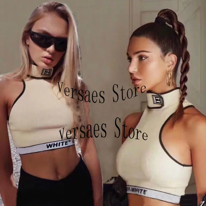 

luxury high quality letter women's fashion sports Yoga suit sexy off shoulder suspender Vest + high waist slim triangle shorts