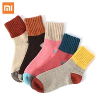 5 pairs xiaomi mijia high quality women autumn winter socks vintage patchwork rabbit wool sock thicken warm thermal cotton socks