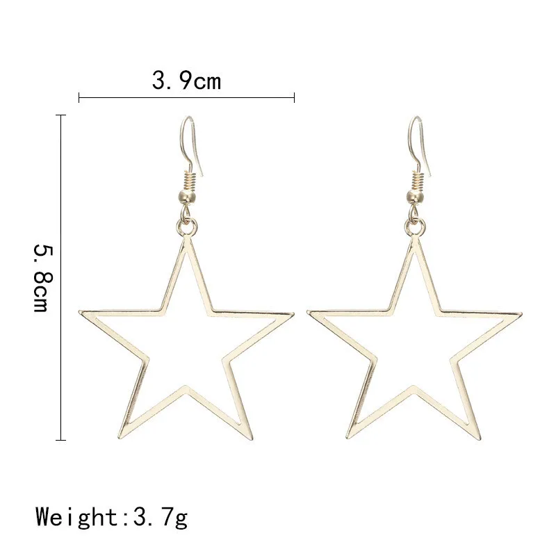 

Korean Fashion Gold Sliver Big Hollow Star Dangle Earrings for Women Girl Simple Statement Long Drop Earrings Gift