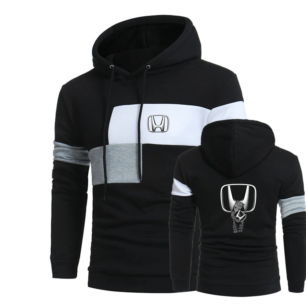 

Honda Car Logo 2021 Solid color Splice Pullover Customize Hoodies Male Harajuku Sweatshirts Man's Cotton Hip Hop Pullover