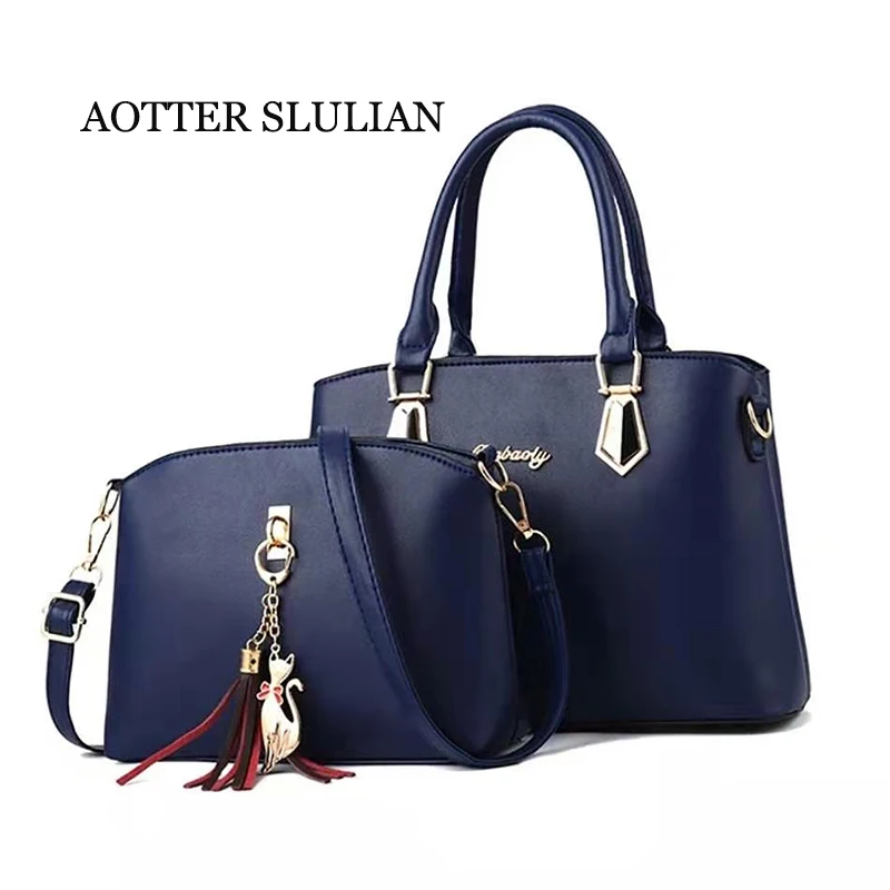 

Noble Blue Composite Bag Women Handbag Son-mother Bag Luxury Soft Leather Shoulder Bags Elegant Women Messenger Bags Totes Purse