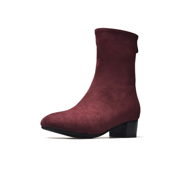 Короткие сапоги большого размера грубый каблук однотонные замшевые на высоком