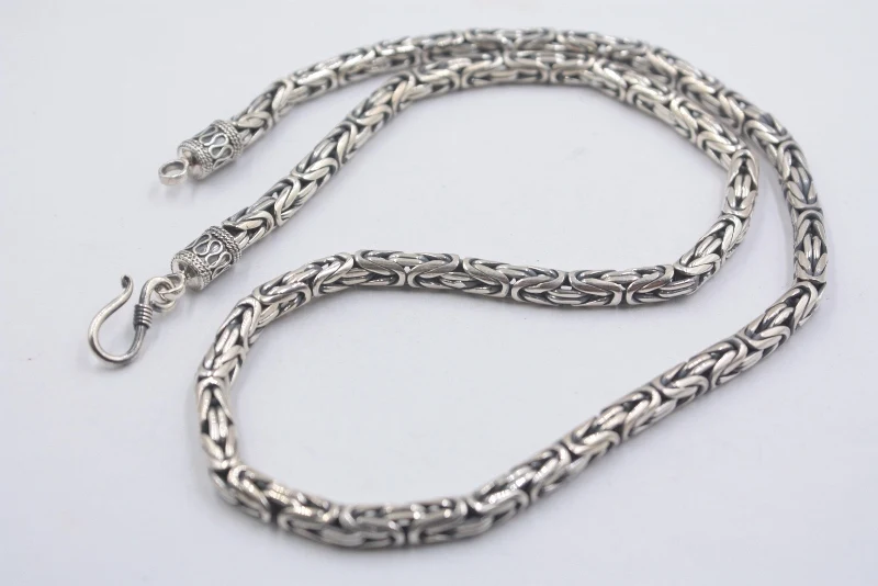 

Solid Sterling S925 Silver Necklace Men Luck Byzantine Chain Link Necklace 22inches 6mmW 75.16g