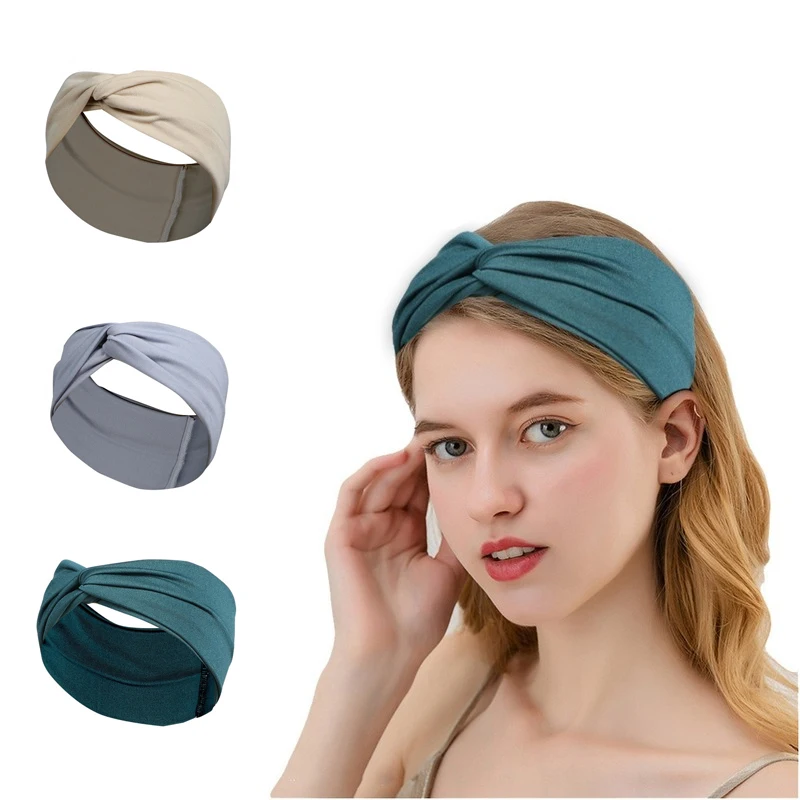 

5 Pcs New Solid Color Cross Hair Lead Headband Ladies Fashion Sports Antiperspirant Headband Hair Accessories Milk Silk Smooth