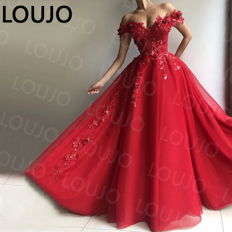 

LUOJO Red Wedding Dresses Off Shoulder Appliques Lace A-Line Simple Wedding Gowns Boho Bridal Dress abito da sposa rosso 2022