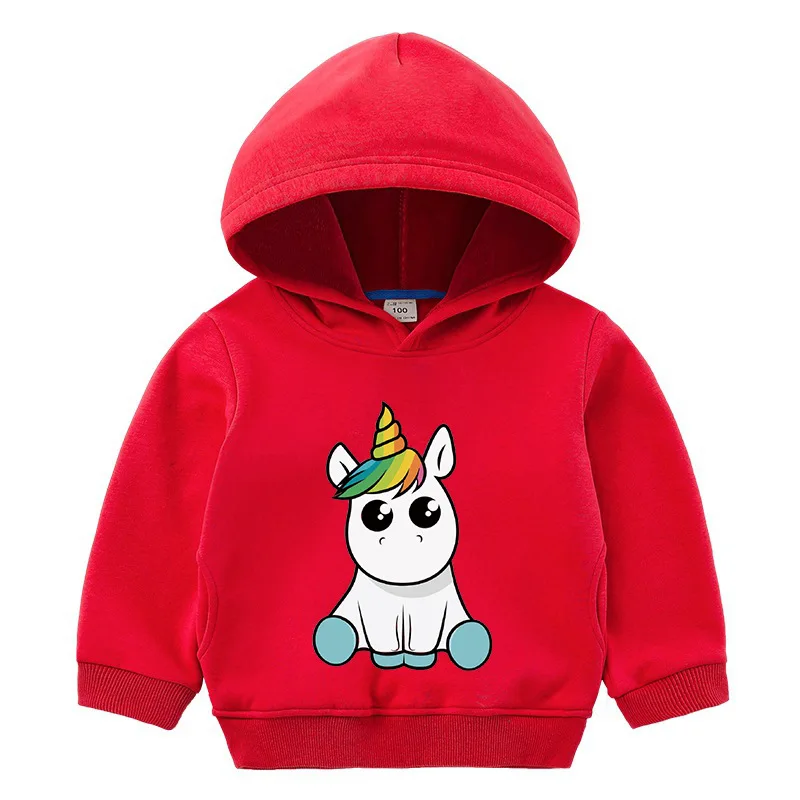 

Женская осенне-зимняя детская одежда, бархатная рубашка с капюшоном в виде единорога, пальто, мультяшная аниме блузка, свитер, одежда для девочек и мальчиков