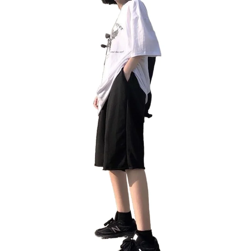 

Shorts Women Summer Solid Knee-length High Waist Loose Ins Simple Leisure Fashion Female Preppy Stylish Teens Korean Style Daily