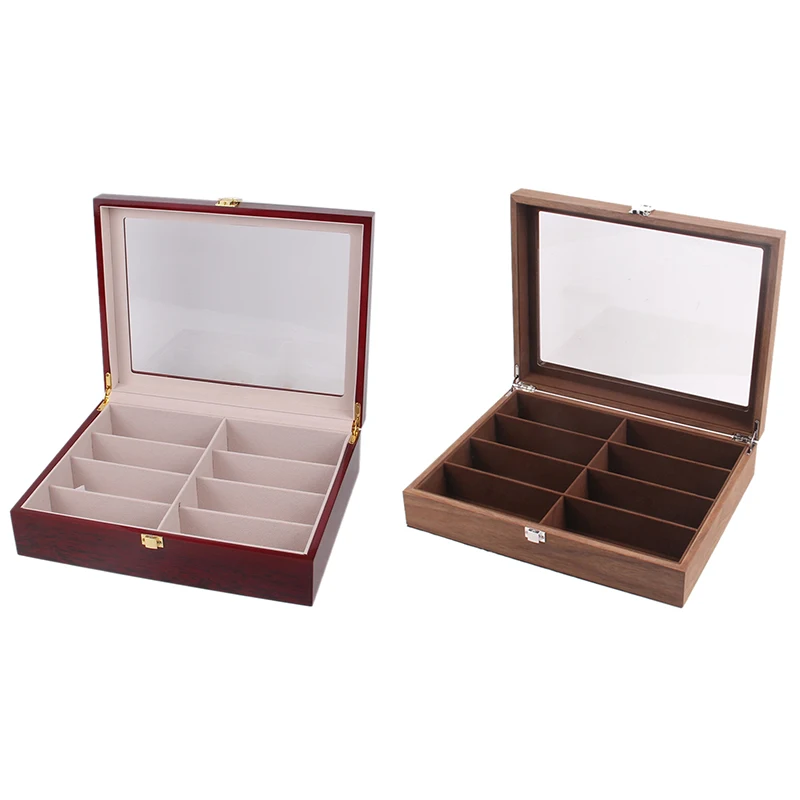 Koop Houten 8 Compartimenten Lenzenvloeistof Display Organizer Brillen Sunglass Storage Case Box, Transparant Acryl Cover
