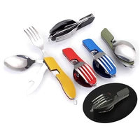 creative folding tableware spoon fork bottle opener 4 in 1 portable picnic tableware pocket set stainless steel table knife fork