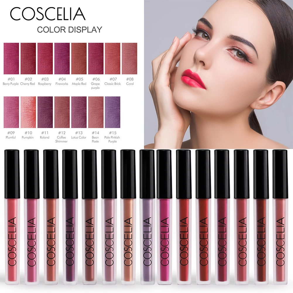 COSECELIA, 15 цветов, матовый блеск для губ, сексуальный Жидкий блеск для губ, матовый стойкий водостойкий стойкий блеск для губ, косметический макияж