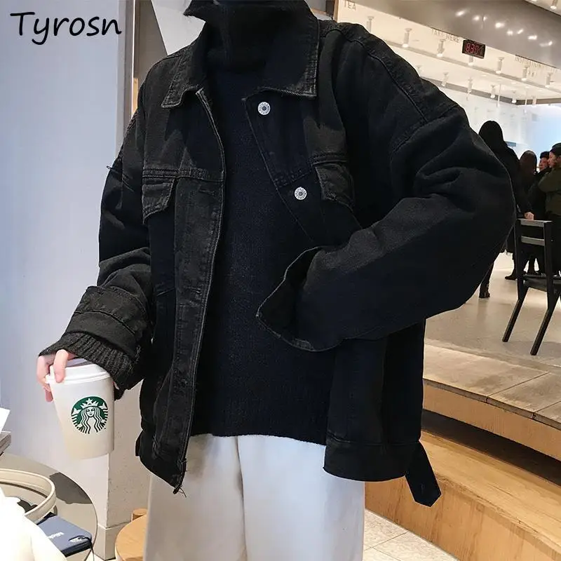 

Basic Jackets Women Solid Harajuku Retro Black Denim Coats Leisure Korean Fashion Vintage Streetwear Tooling Button-up Outwear