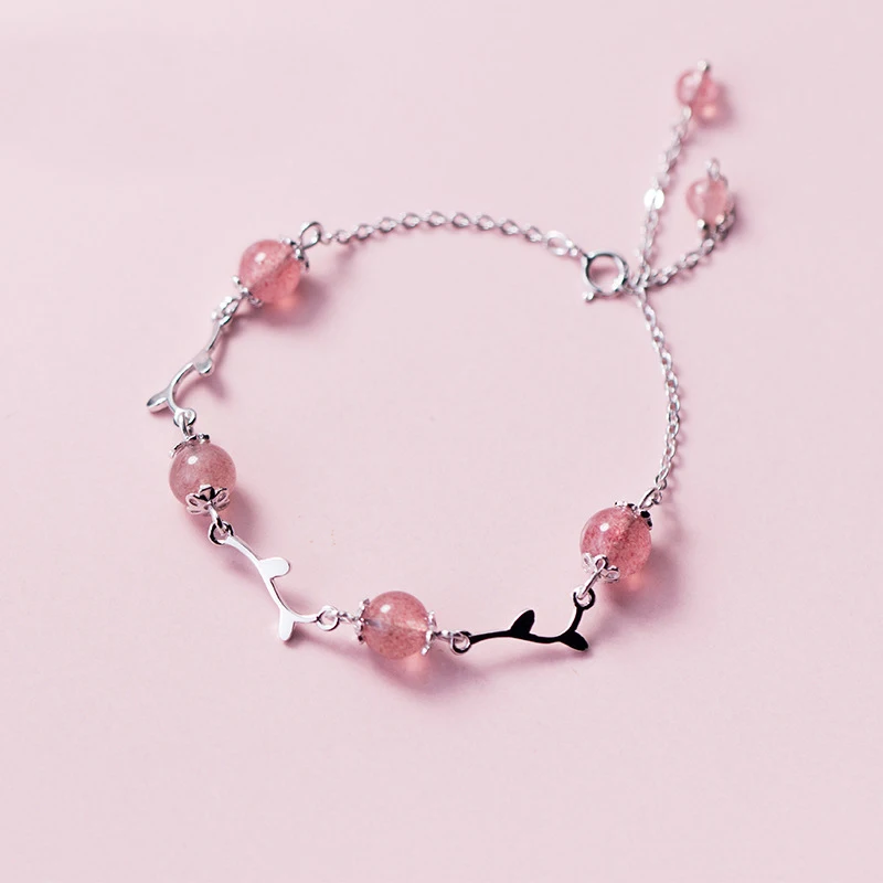 

XMD Genuine 100% 925 Sterling Silver Women Bracelets & Bangles Beads Strawberry Crystal Girl Silver Jewelry