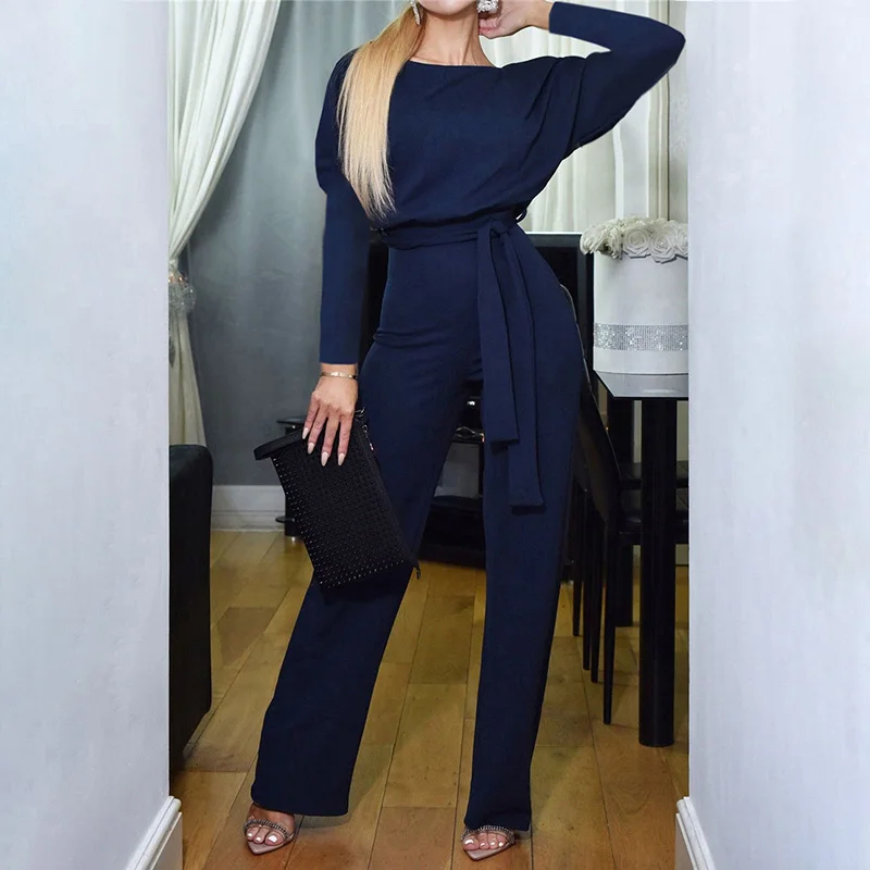 Женские комбинезоны с широкими штанинами Осень зима 2020 круглым воротником