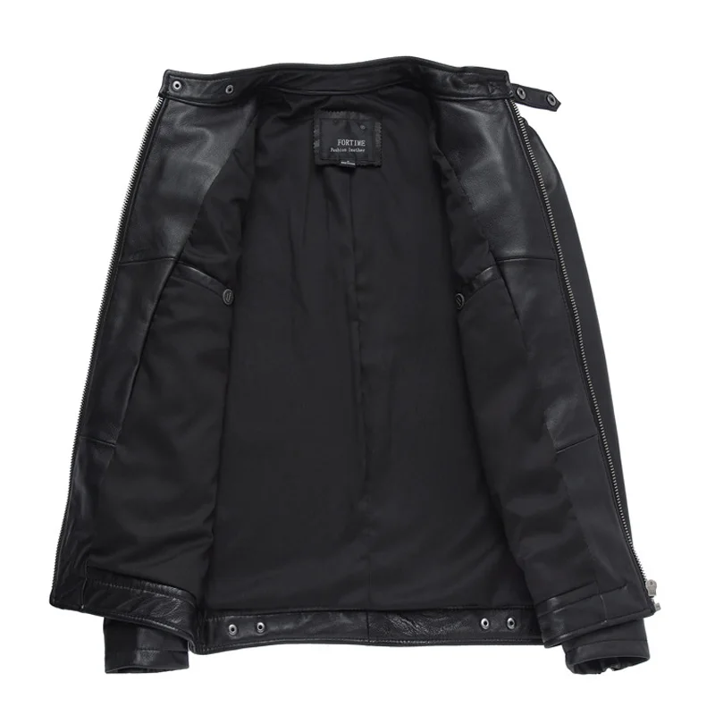 

Nice Autumn Spring Mens Black Jackets Slim Fitting Sheepskin Motorcycle Leather Coats Mens Stand Collar Outwear Nice Shipping