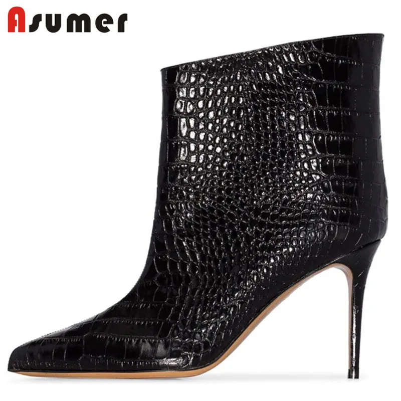 Женские ботильоны с острым носком ASUMER брендовые модельные ботинки на высоком