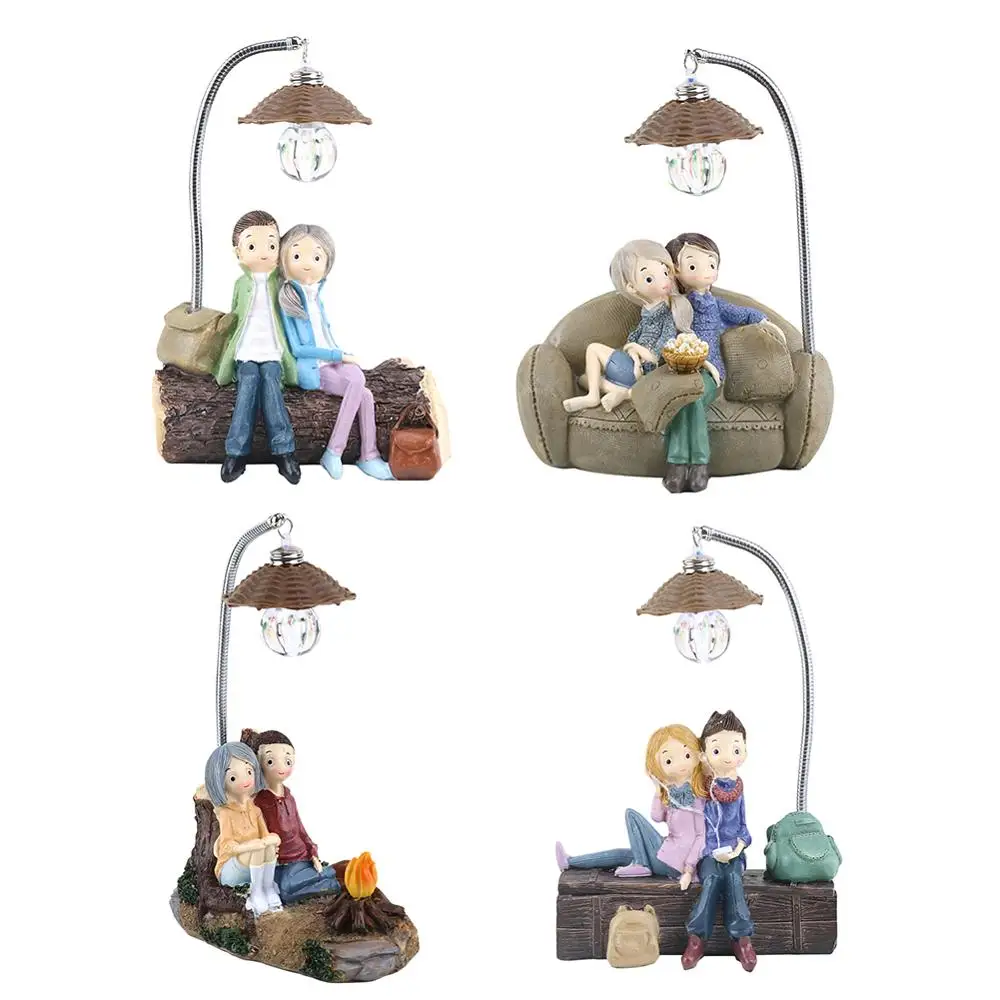

1PCS Couple Character Ornaments With LED Light Resin Crafts For Home Garden Decor Creative Boys And Girls