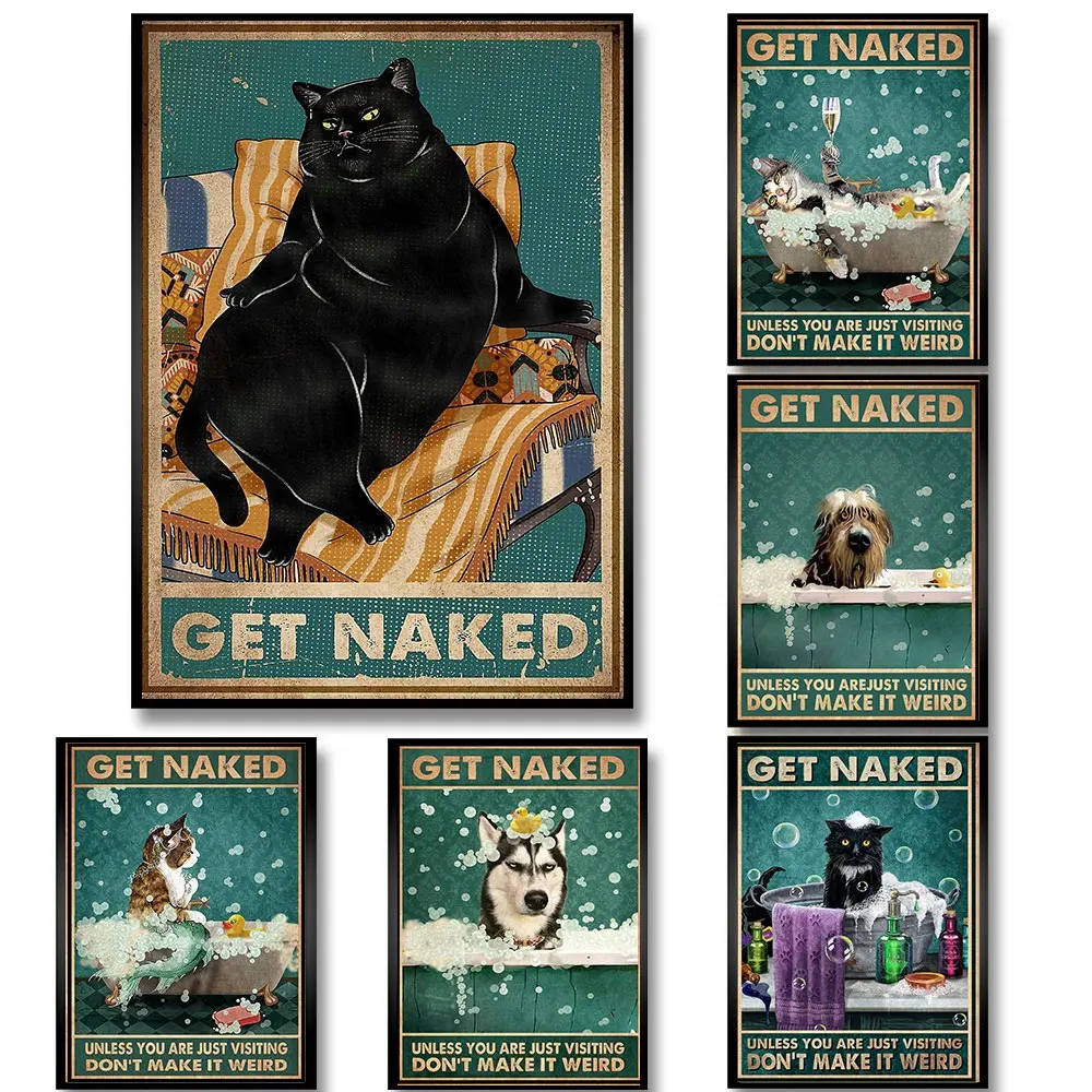 Металлическая черная кошка Ретро плакат получить голыми Забавный