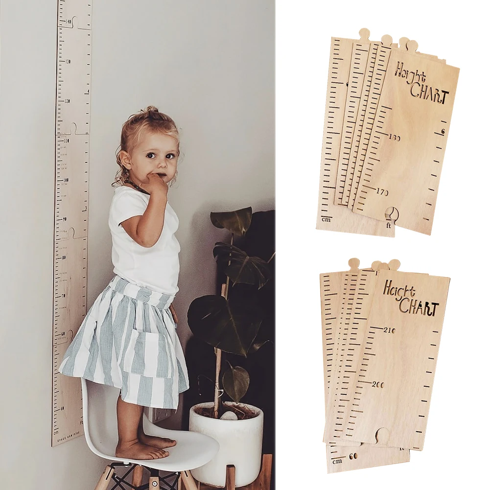 Nórdico de madeira crianças altura crescimento gráfico régua do bebê crianças medidor de altura quarto decoração parede medição adesivos