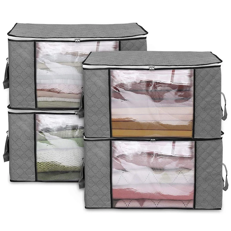 

4Pack Storage Bags Clothes Organizer Containers with Strengthen Handle, Anti-Mold Fabric Under-Bed Storage Bags for Comforters,