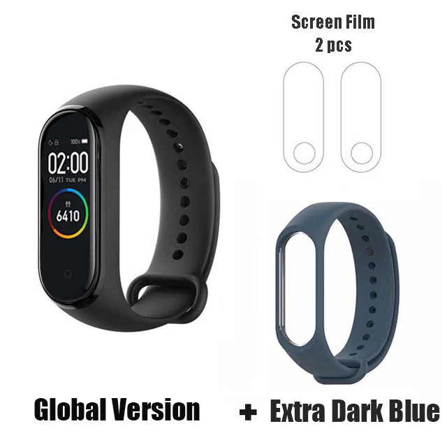 Xiaomi mi смарт-браслет 4, 3 цвета, AMOLED экран, mi Band 4, смарт-браслет, фитнес-браслет, Bluetooth, спортивный водонепроницаемый смарт-браслет - Цвет: GB dark blue film