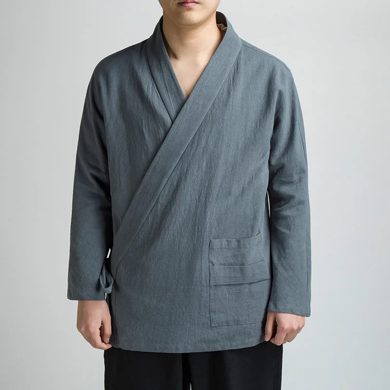 

2020 Traditional Open Stitch Men Cotton Linen Jacket Men Kimono Cardigan Male Harajuku Outwear Mens Kongfu Coats 5XL