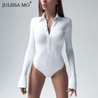 Женское боди с отложным воротником Julissa Mo, черное, на пуговицах, с длинным рукавом