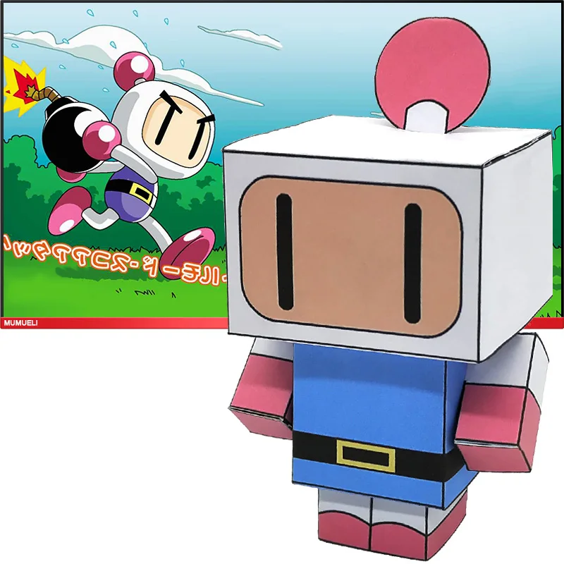 No-glue Bomberman Mini Folding Cutting Cute 3D Paper Model Papercraft Japan Anime Figure DIY Cubee Kids Adult Craft Toys CS-019 | Игрушки и