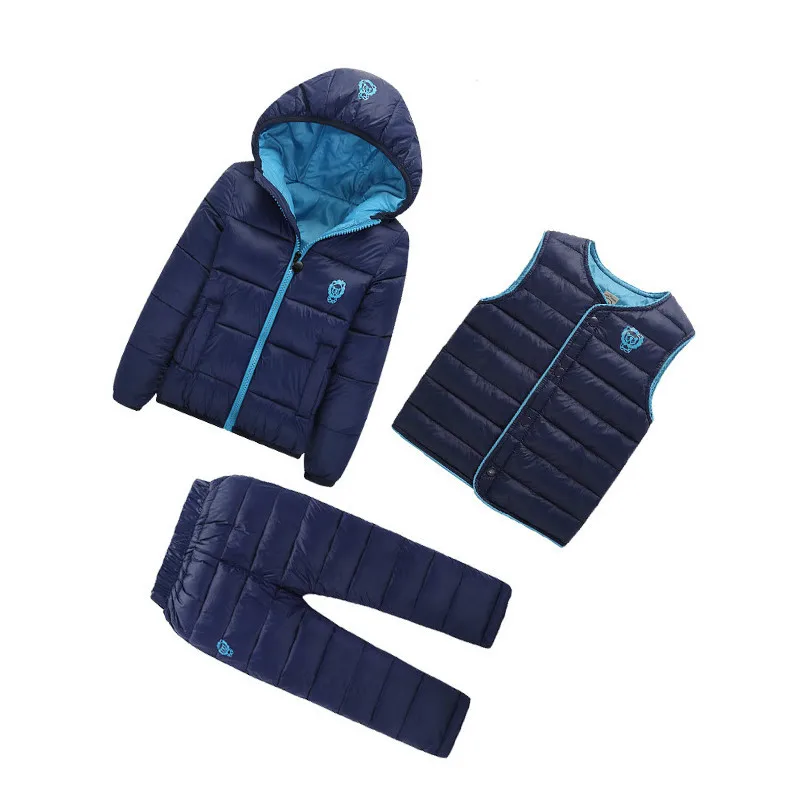 Зимняя детская одежда комплект 3 шт. Пуховики на гусином пуху + брюки теплый жилет
