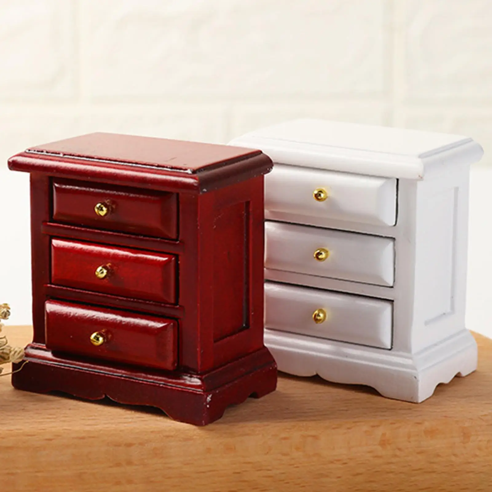 

1/12 Изысканная деревянная мебель для кукольного домика, Прикроватный ящик, Игрушечная модель шкафа