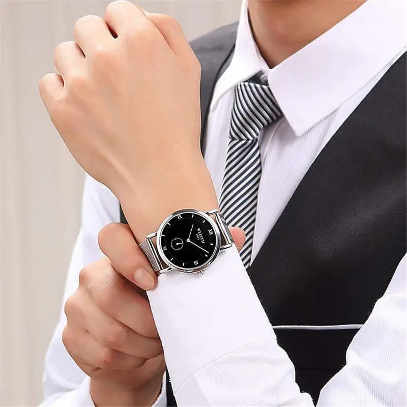 

WLISTH Men Watch Double Display Wristwatch Small Pointer Work Simple Watches Casual Male Quartz Clock Steel Waterproof