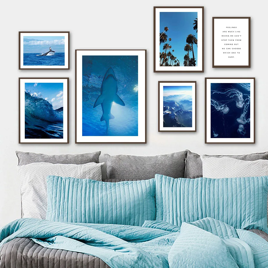 

Shark Jellyfish Sea Waves Coconut Trees Wall Art Canvas Painting Nordic Posters And Prints Wall Pictures For Livig Room Decor