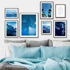 Настенная картина на холсте с акулами, Медузой, морскими волнами, кокосовыми деревьями, скандинавские постеры и принты, настенные картины для украшения гостиной