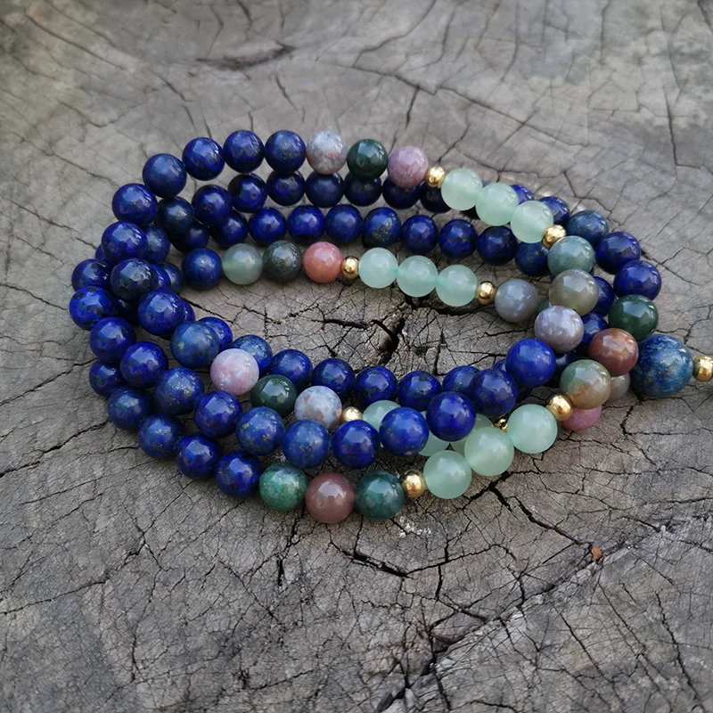 8 мм окрашенный Лапис индийский оникс японская мала синий медитация Mala намаста